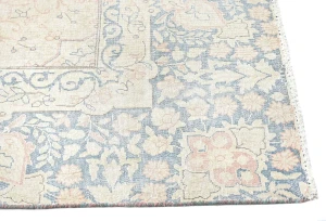 Antique Muted Coral Red Floral 9X12 Distressed Vintage Oriental Rug