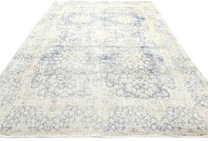 Antique Muted Blue Floral 8X11 Distressed Vintage Oriental Rug
