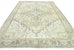 Muted Beige Floral 8X11 Distressed Vintage Oriental Rug
