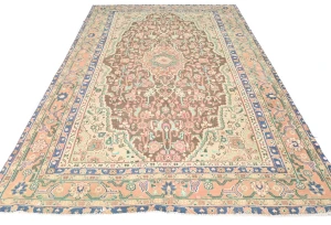 Semi Antique Muted Brown Floral 6X10 Distressed Oriental Rug