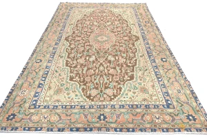 Semi Antique Muted Brown Floral 6X10 Distressed Oriental Rug