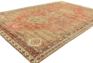 Vintage Muted Red Tribal Geometric 6x9 Shiraz Persian Rug
