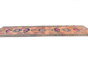 Vintage Muted Salmon Tribal 3'6X14'8 Meshkin Persian Runner Rug