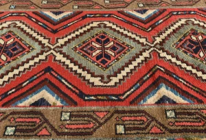 Vintage Red Geometric 2'7X8'8 Hamedan Persian Runner Rug
