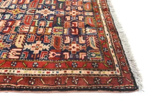 Vintage Purple-navy Geometric 4X14 Hamedan Persian Runner Rug