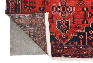 Vintage Red Floral 3'7X10 Hamedan Persian Runner Rug