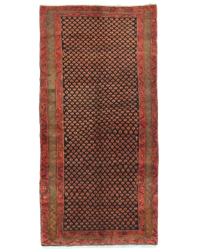 Vintage Plum Floral 4'7X9'5 Kashan Boteh Persian Rug