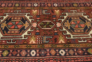 Vintage Rusty Red Geometric 2'4X9'6 Karajeh Persian Runner Rug