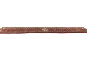 Vintage Bittersweet Red Geometric 2'8X16'4 Hamedan Persian Runner Rug