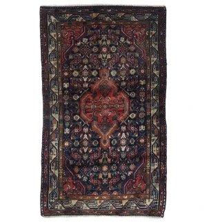 Vintage Purple-navy Floral Tribal 3X5'6 Hamedan Persian Rug