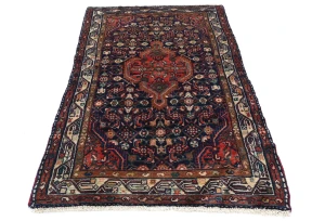 Vintage Purple-navy Floral Tribal 3X5'6 Hamedan Persian Rug