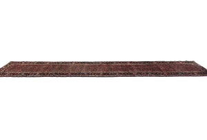 Vintage Coral Red Floral Tribal 3X16 Hamedan Persian Runner Rug