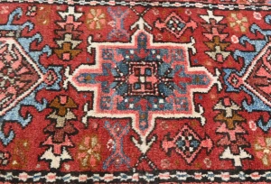 Vintage Red Geometric 2X12 Karajeh Persian Runner Rug