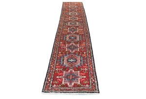 Vintage Red Geometric 2X12 Karajeh Persian Runner Rug
