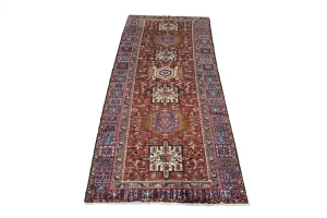 Vintage Red Geometric 5X13 Karajeh Persian Runner Rug