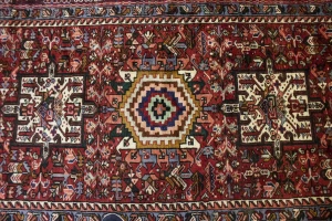 Vintage Red Geometric 5X13 Karajeh Persian Runner Rug