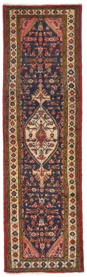 Vintage Plum Floral Tribal 3X10 Hamedan Persian Runner Rug