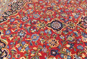 Vintage Red Floral Traditional 9X13 Kashan Persian Rug