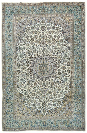 Semi Antique Cream Floral Traditional 12x16 Kashan Persian Oriental Rug