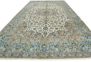Semi Antique Cream Floral Traditional 12x16 Kashan Persian Oriental Rug