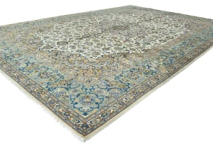 Semi Antique Cream Floral Traditional 12x16 Kashan Persian Oriental Rug