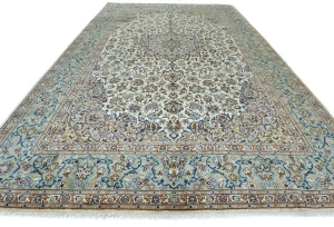 Semi Antique Cream Floral Traditional 12x16 Kashan Persian Oriental Rug
