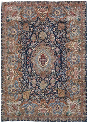 Vintage Purple-navy Traditional 10X13 Kashmar Persian Rug