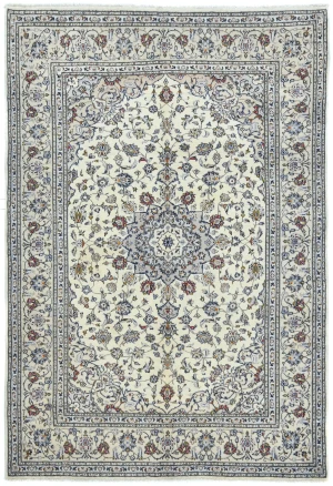 Vintage Cream Traditional 6'5X9'4 Kashan Persian Rug