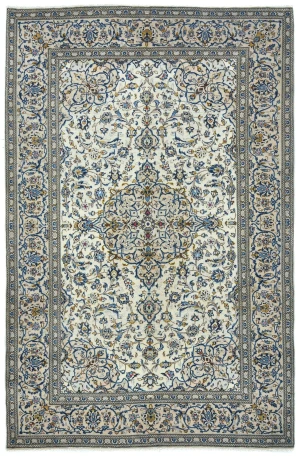 Vintage Cream Traditional Floral 7X10 Kashan Persian Rug
