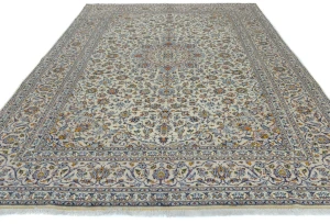 Vintage Cream Traditional 9X12 Kashan Persian Rug