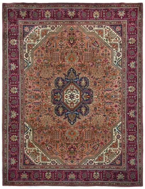 Vintage Rusty Beige Floral Traditional 10X13 Tabriz Persian Rug