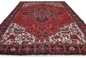 Vintage Red Floral Traditional 10x13 Heriz Persian Rug