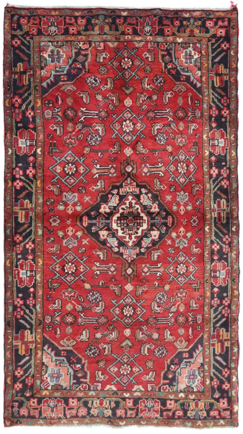 Vintage Red Floral Traditional 4X6 Hamedan Persian Rug