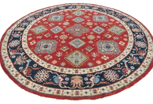 Red Geometric Tribal 9X9 Kazak Oriental Round Rug