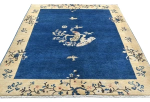Navy Blue Bordered Modern 5'2X6'5 Kazak Pakistan Rug