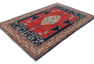 Red Geometric Modern 4X6 Kazak Oushak Pakistan Rug