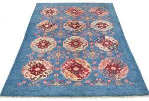 Blue Geometric Modern 4X6 Kazak Pakistan Rug
