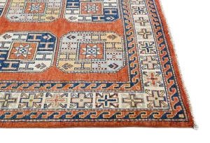 Dark Orange Modern Geometric 4X6 Kazak Oushak Pakistan Rug