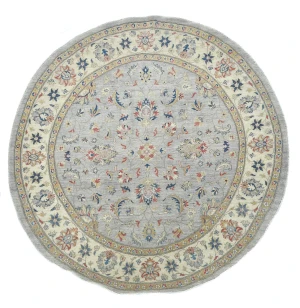 Gray Floral Transitional 6'4 X 6'6 Oushak Oriental Round Rug