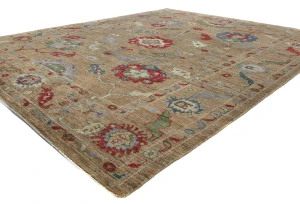 Brown Floral Transitional  10'7X13'5 Oushak Pakistan Rug
