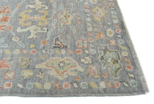 Muted Gray Floral Transitional 3X10 Oushak Oriental Runner Rug