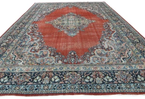 Semi Antique Muted Floral 10X14 Distressed Vintage Oriental Rug