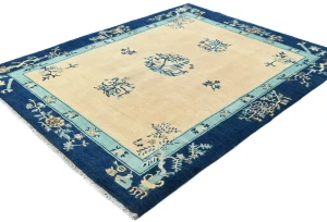 Cream Bordered Modern 5X6 Kazak Osuhak Pakistan Rug