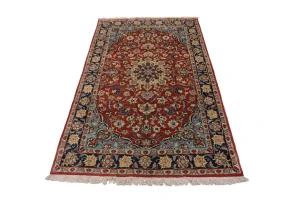 Vintage Scarlet Red Traditional 3'6X6'2 Isfahan Persian Rug