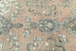 Antique Muted Rust Floral 10'4X13'6 Distressed Vintage Oriental Rug