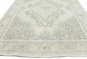 Antique Muted Cream Floral 9X13 Distressed Vintage Oriental Rug