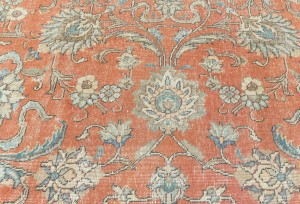 Antique Muted Orange Floral 10X13 Distressed Vintage Oriental Rug