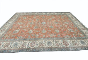 Antique Muted Orange Floral 10X13 Distressed Vintage Oriental Rug
