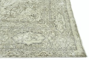 Antique Muted Beige Floral 10X13 Distressed Vintage Oriental Rug