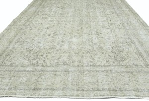Antique Muted Beige Floral 10X13 Distressed Vintage Oriental Rug